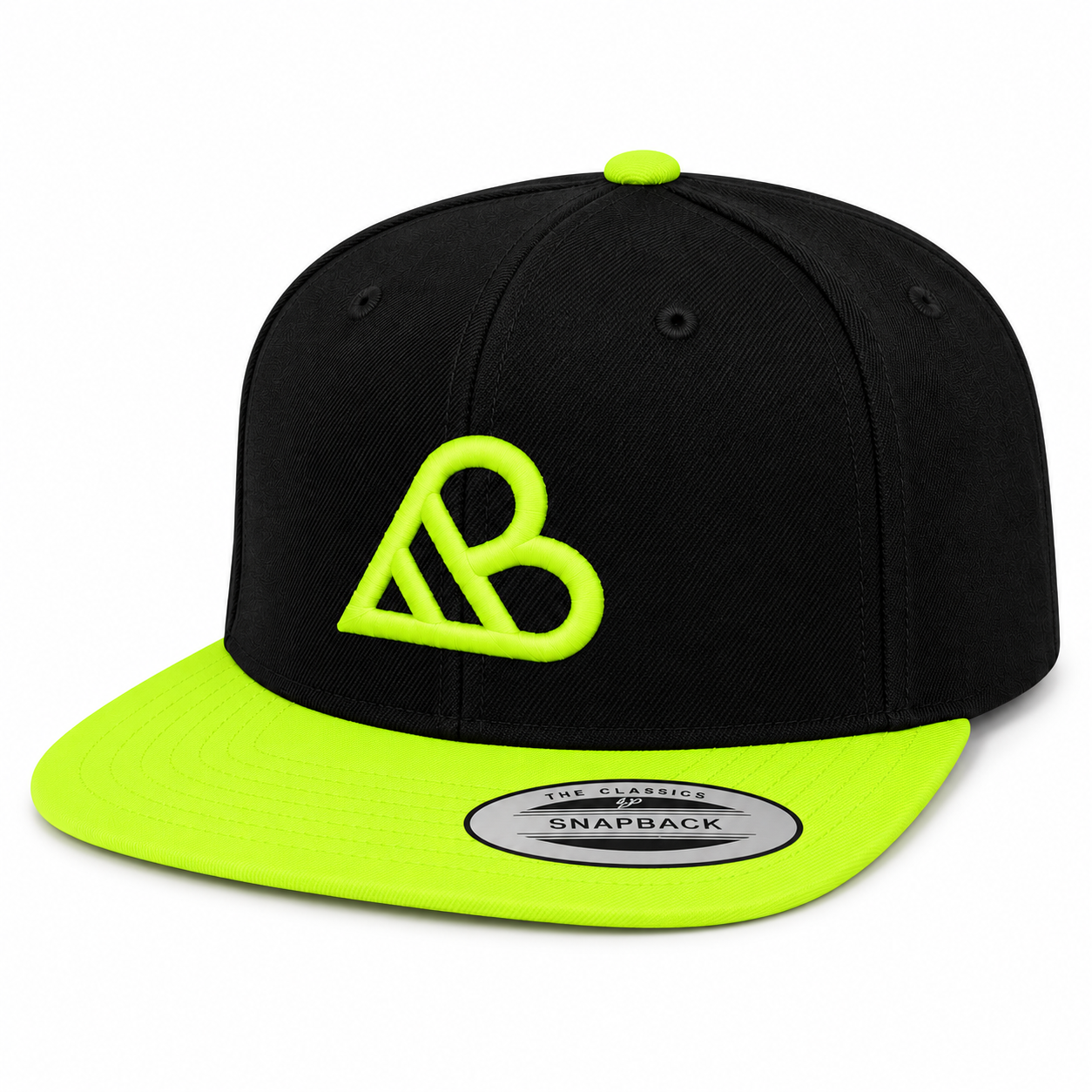 AB Logo Premium Snapback Hat - Black & Neon Green