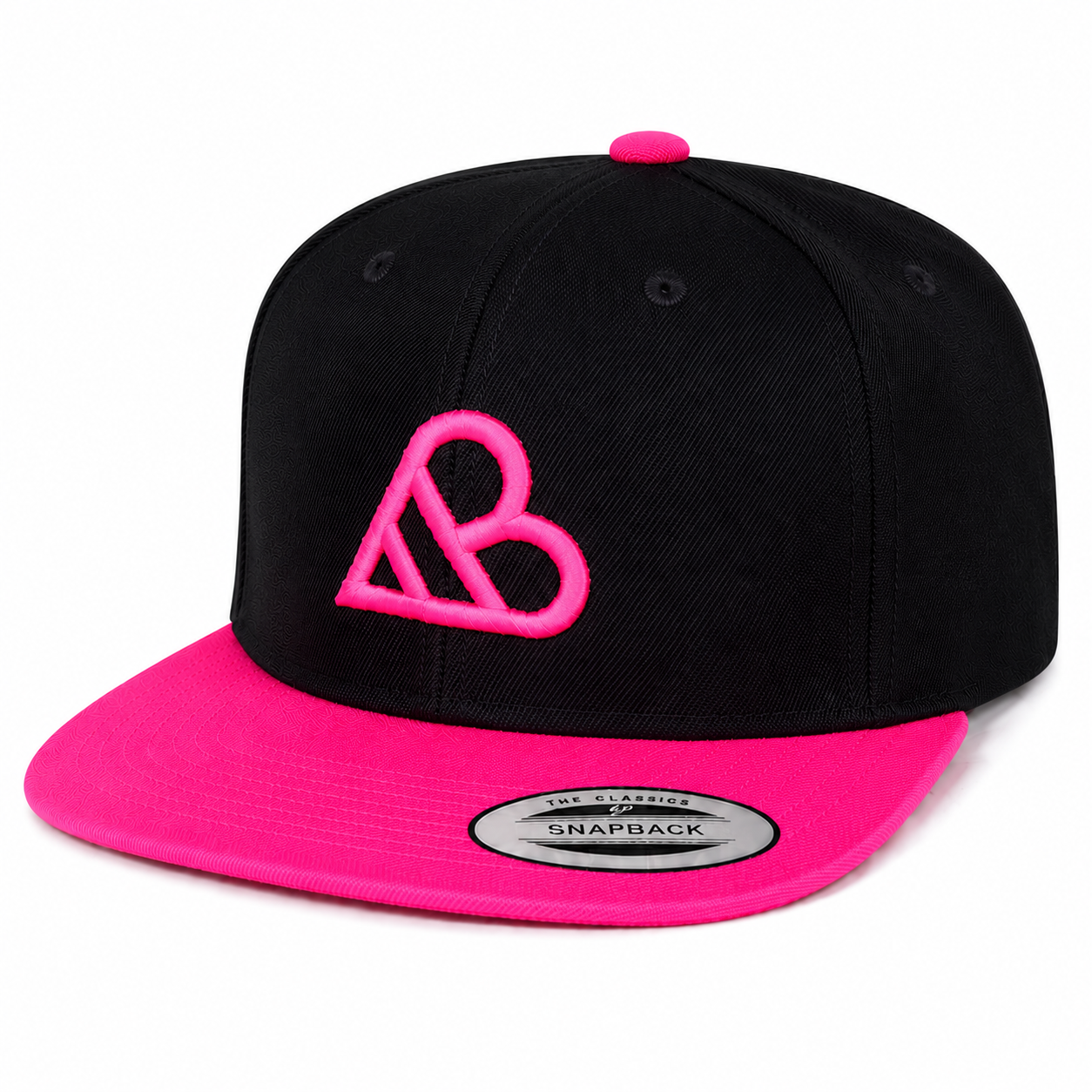 AB Logo Snapback Hat - Black & Neon Pink